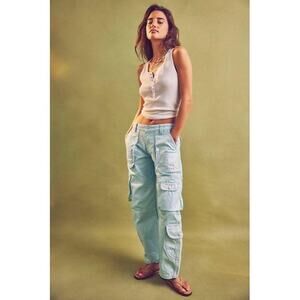 Free People Lap Of Luxury Coated Cargo Barrel Jean Pants